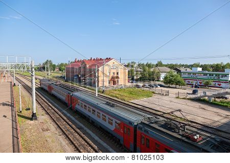 View Of Rail Terminal Okulovka And Rail Ways In Summer Sunny Day