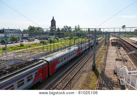 View Of Rail Terminal Okulovka And Rail Ways In Summer Sunny Day