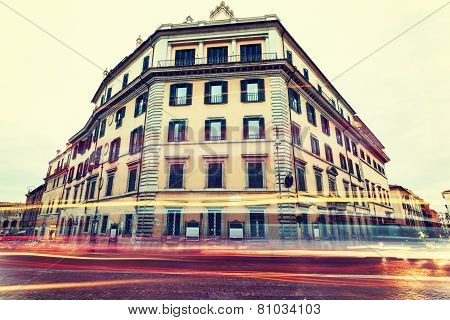 Light Of Car Traffic On Piazza D'aracoeli