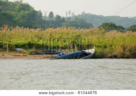 Beached Boat on Mekong River