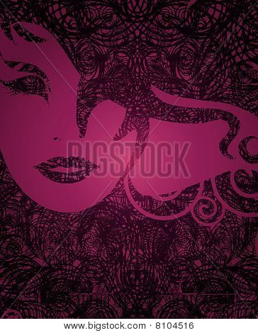Vektorové ilustrace grunge růžová dívka s nádhernými vlasy