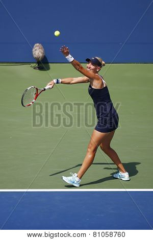 Grand Slam champion Elena Vesnina from Russia during quarterfinal doubles match at US Open 2014