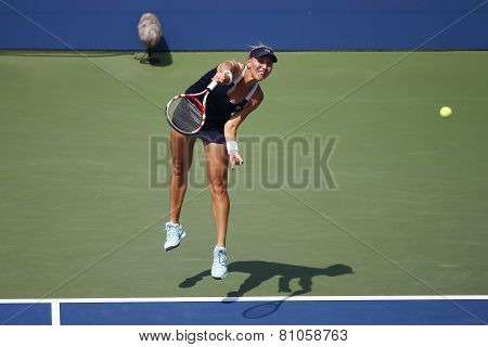 Grand Slam champion Elena Vesnina from Russia during quarterfinal doubles match at US Open 2014