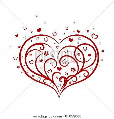 Vignette pink heart with flowers