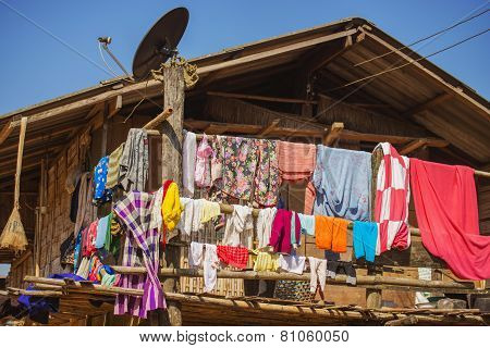traditional wooden built house in a Muser hill tribe village ,Thailand