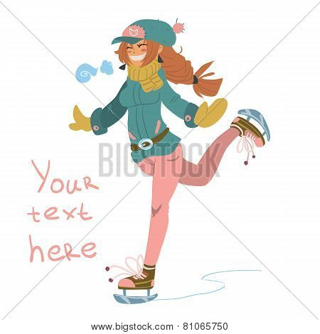 Vector cartoon Girl on Skates.