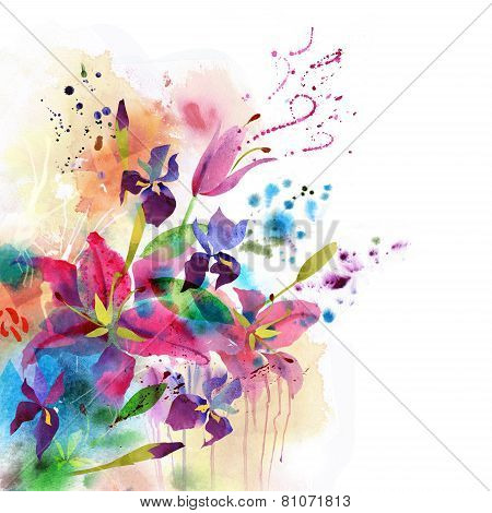 Watercolor flowers background