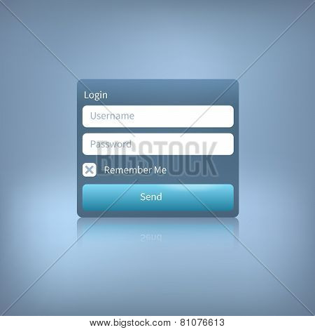 Vector Web Login Panel With Button On Blue Background