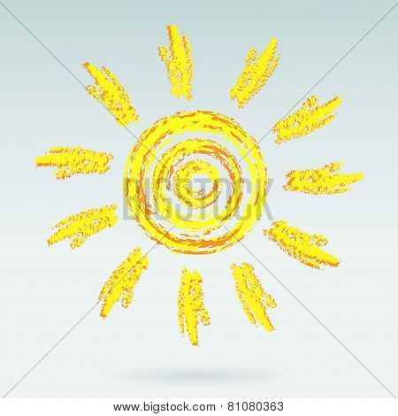Ink sun on light blue background