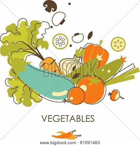 Set of vegetables in vintage style