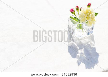 White Carnation Flowers In The Tranparent Glass