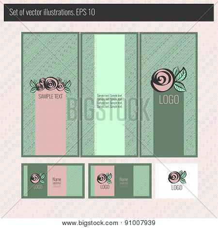Set of vector patterns with floral elements for design of brochure, business cards, logo. Easy to ed