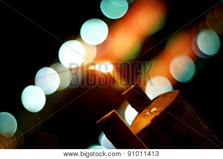 Light of lantern lamp with bokeh blur background