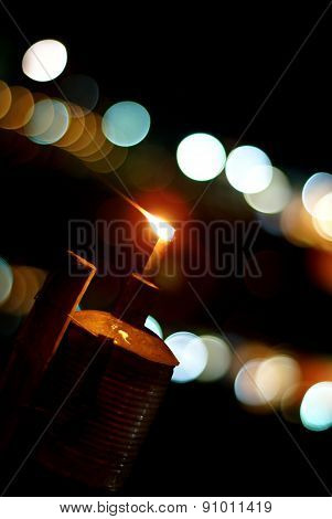 Light of lantern lamp with bokeh blur background