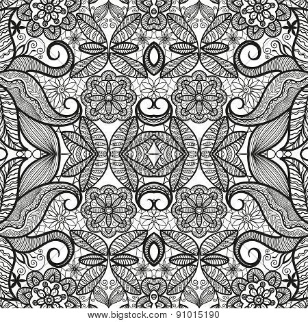 Black and white seamless pattern tribal ethnic ornament. Vector geometric background.
