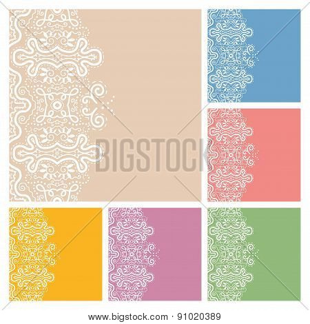 Wedding Invitation Or Greeting Cards Collection Design With Lace Pattern Ornamental Vector Illustrat