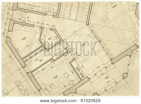architecture blueprint - house plan & old paper background
