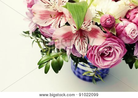 Beautiful Pink Bouquet With Astrantia, Fresia, Rose, Ranunculus
