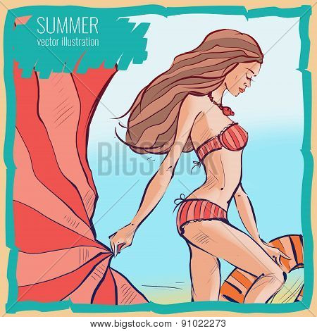 Girl in a swimsuit on the beach