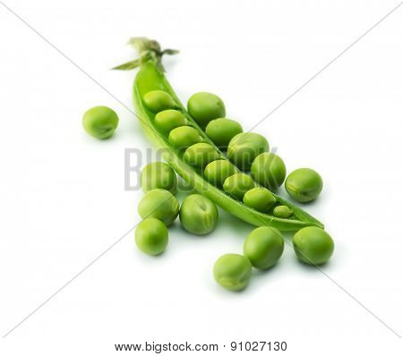 Fresh green peas isolated on a white.