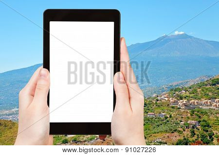 Photo Etna Volcano And Gardens On Sicilian Hills
