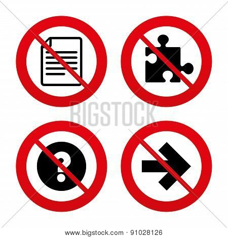 Question mark and puzzle signs. File, arrow.