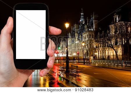 Tourist Photographs Of City Hall In Paris At Night