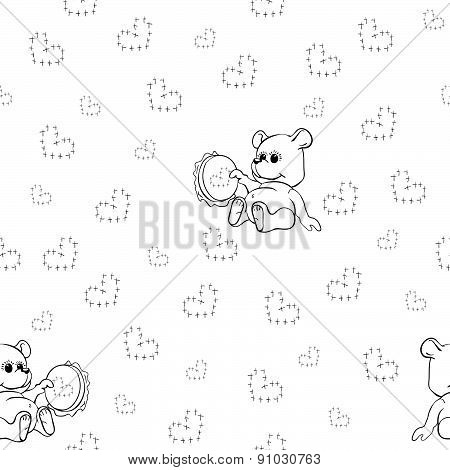 Seamless pattern with embroidering Teddy Bear toy