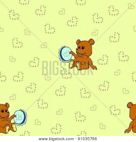 Seamless pattern with embroidering Teddy Bear toy