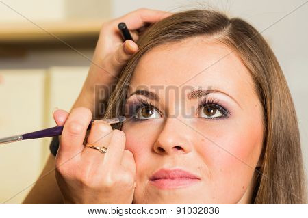 Makeup artist paints the eyebrows model. painting of eyebrows.