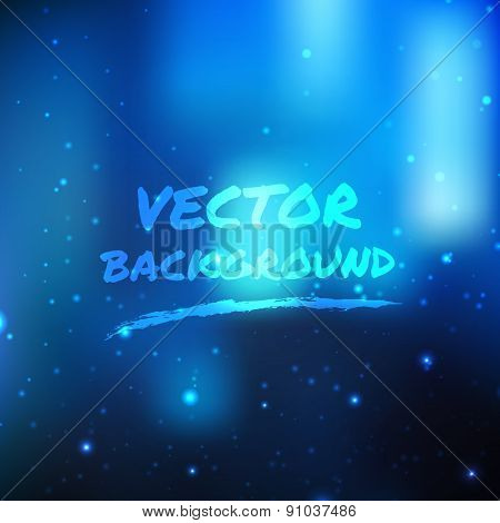 Blue shine light vector background with flying particles