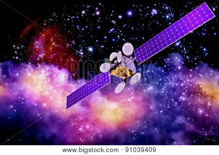 artificial satellite against nebula's background