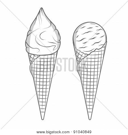 Ice cream illustration. Vintage draw style.