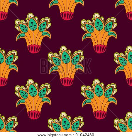 Seamless floral pattern with hand drawn doodle elements