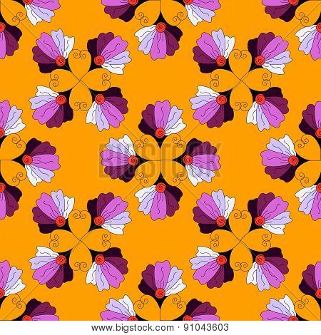 Seamless bright floral pattern with hand drawn elements.