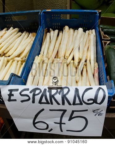 White Asparagus In A Market.
