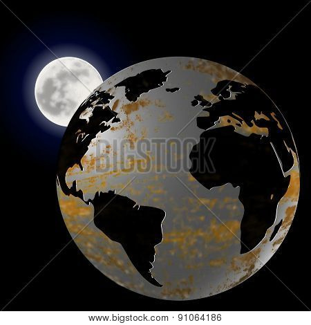 Iron Planet Earth And Moon