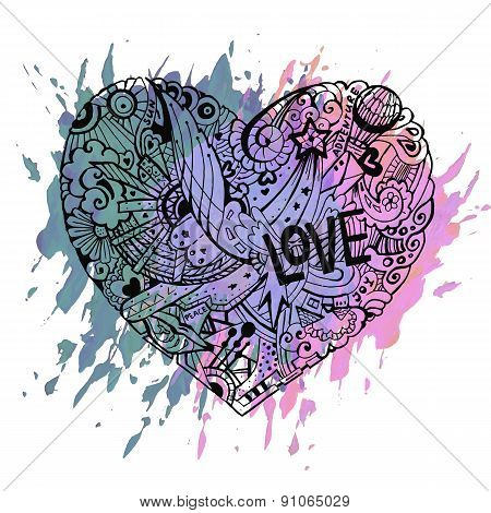 Dodle colorful heart with paint splashes