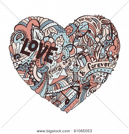Dodle colorful heart with ornate otnament