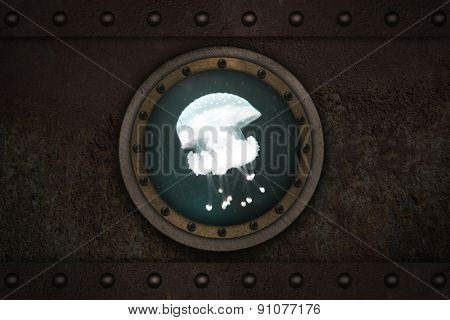 Submarine armoured porthole metal background