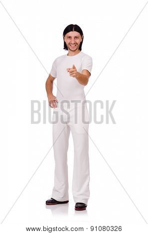 A man in white sportswear isolated on white