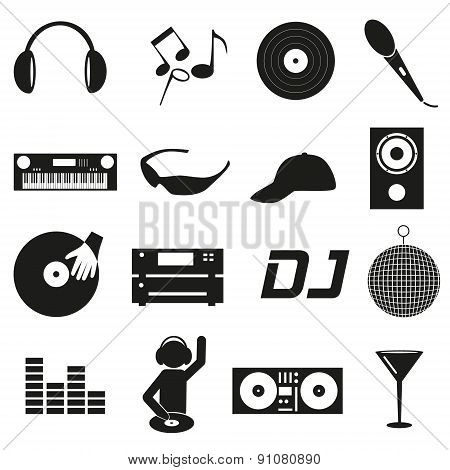 Music Club Dj Black Simple Icons Set Eps10