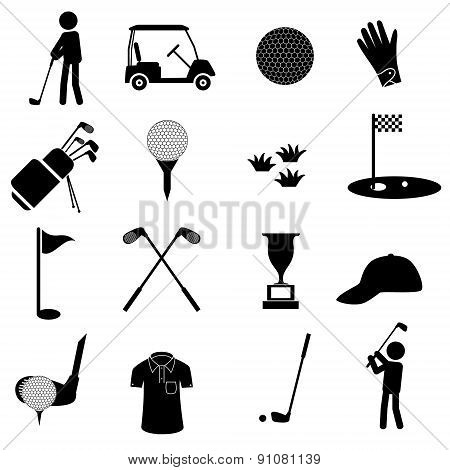 Golf Sport Simple Black Icons Set Eps10