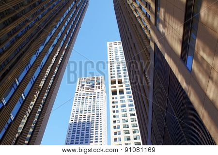 Looking up Lower World Trade Center Beijing China