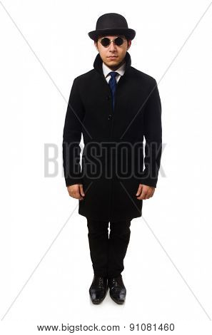 Man wearing black coat isolated on white