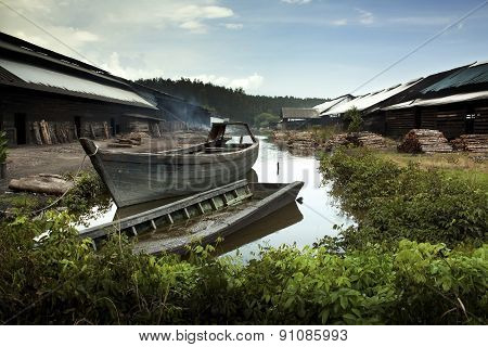 Wood Boat At The River