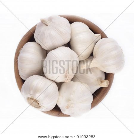 Garlic In A Wooden Bowl