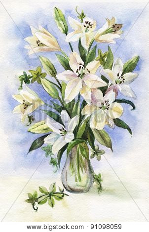 Bouquet Of Lilies In Watercolor