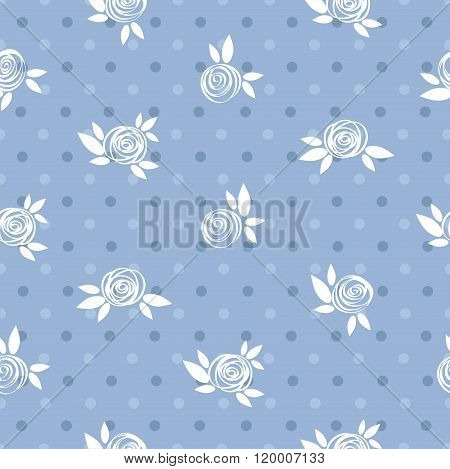Seamless floral pattern roses and circles vintage illustration.