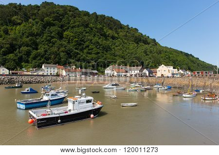 Boats moored in Minehead harbour Somerset England uk in summer with blue sky on a beautiful day